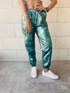 Green Metallic Leather Jogger