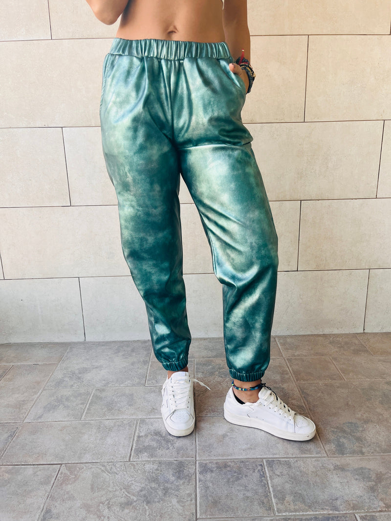 Green Metallic Leather Jogger