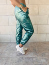 Green Metallic Leather Jogger