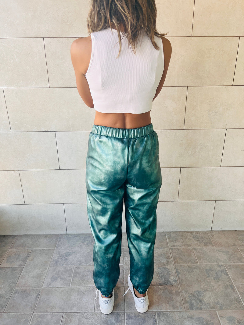 Green Metallic Leather Jogger