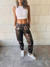 Brass Metallic Leather Jogger