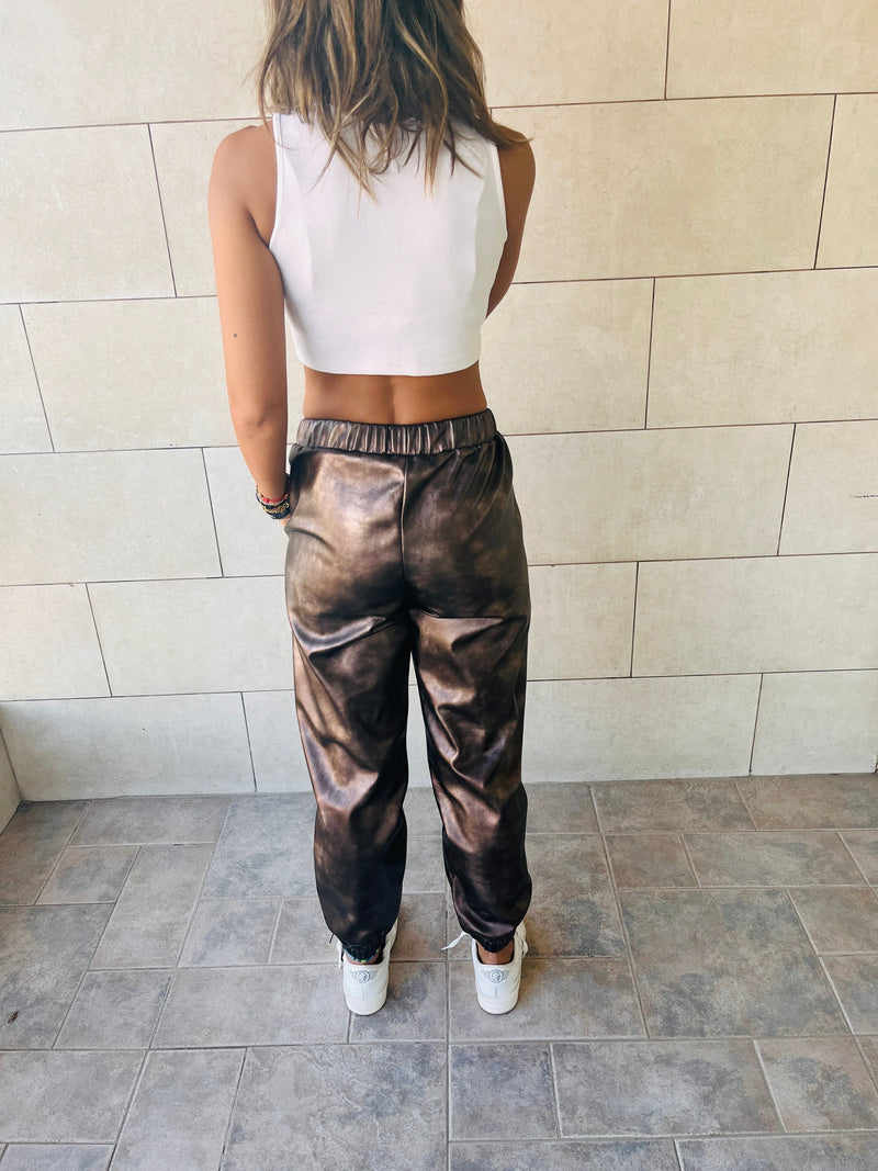 Brass Metallic Leather Jogger