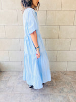 Baby Blue Cake Tiered Short Sleeve Dress