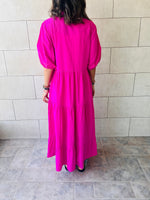 Fuchsia Cake Tiered Short Sleeve Dress