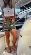 Grey Ripped Denim Shorts