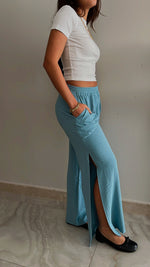 Baby Blue Slitted Loose Pants