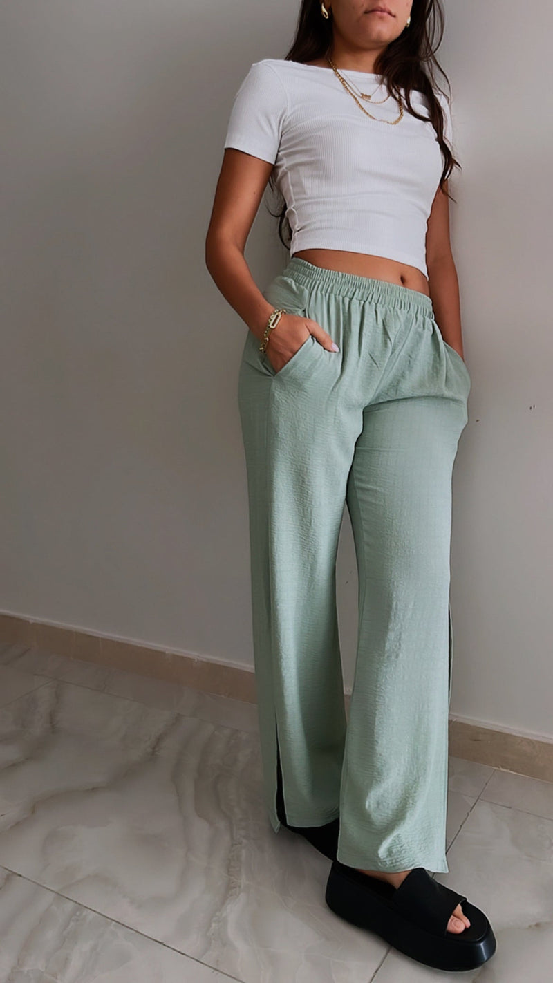 Mint Slitted Loose Pants