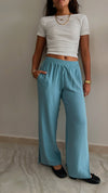 Baby Blue Slitted Loose Pants