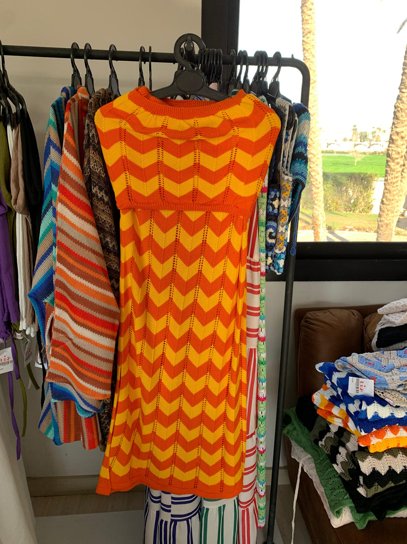 Orange X Yello Zigzag crochet skirt set