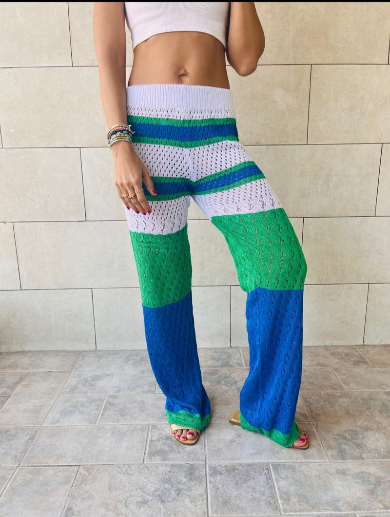 Blue Loving Lines Crochet Beach Pants