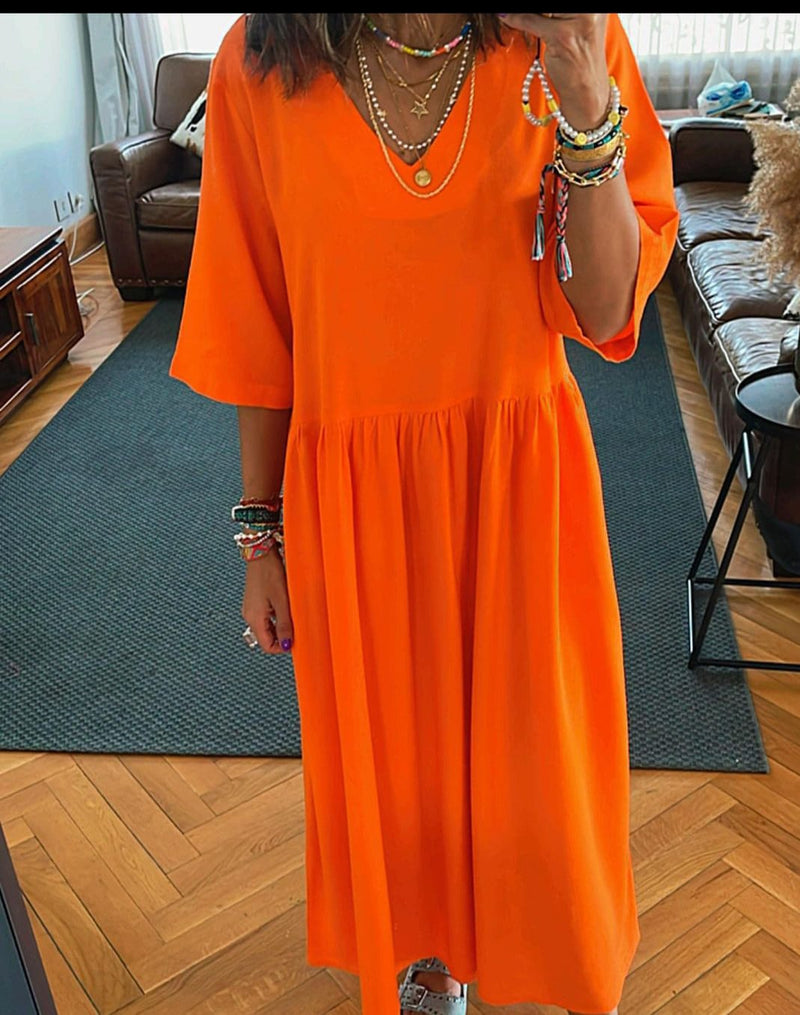 Orange Flows As It Goes Linen Dress