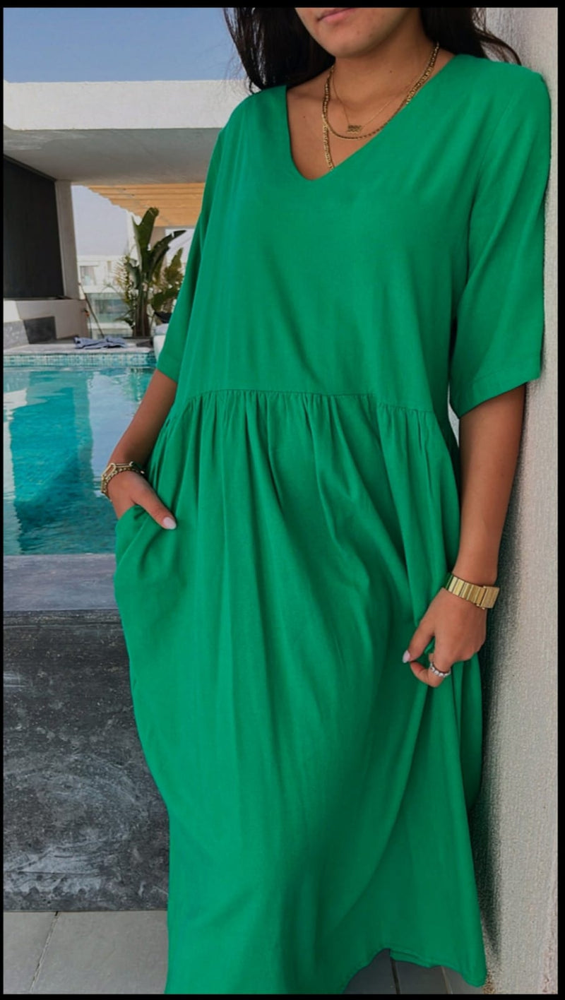 Green Flows As It Goes Linen Dress