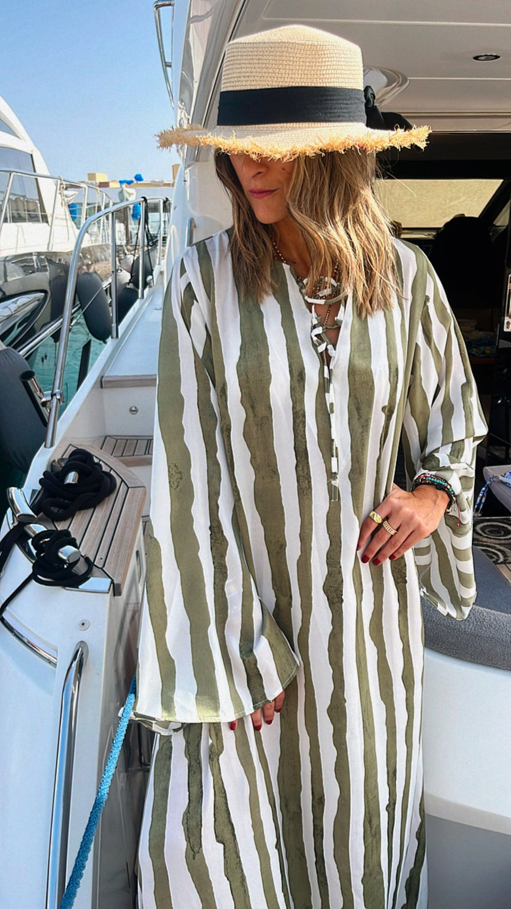 Olive Paint Striped Breezy Dress