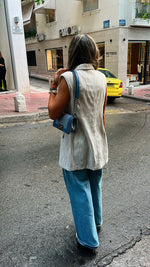 Beige Linen Mini Lines Vest